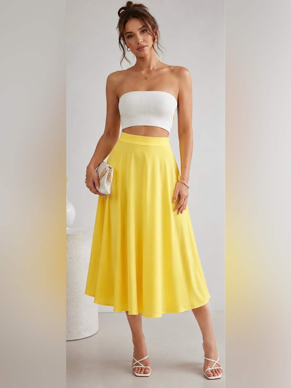 SHEIN Yellow Wrap Back Midi Skirt